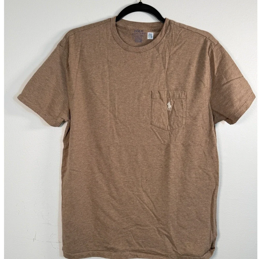 Polo Ralph Lauren Mens Classic Fit Jersey Pocket T-shirt Brown Heather Small